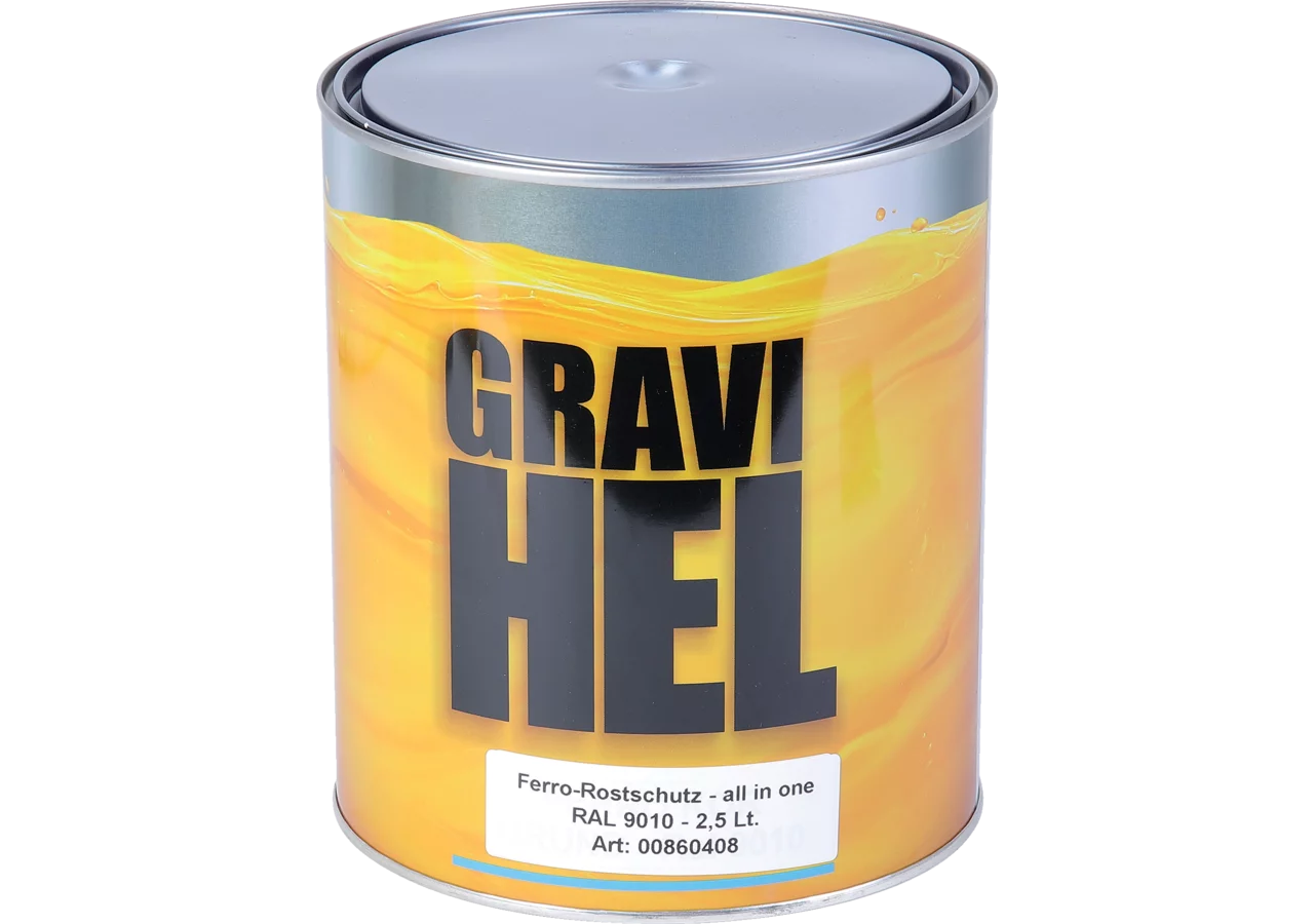GRAVI HEL Grund- und Rostschutzfarbe RAL 9010 Reinweiß, 2,5 Liter GRAVI HEL