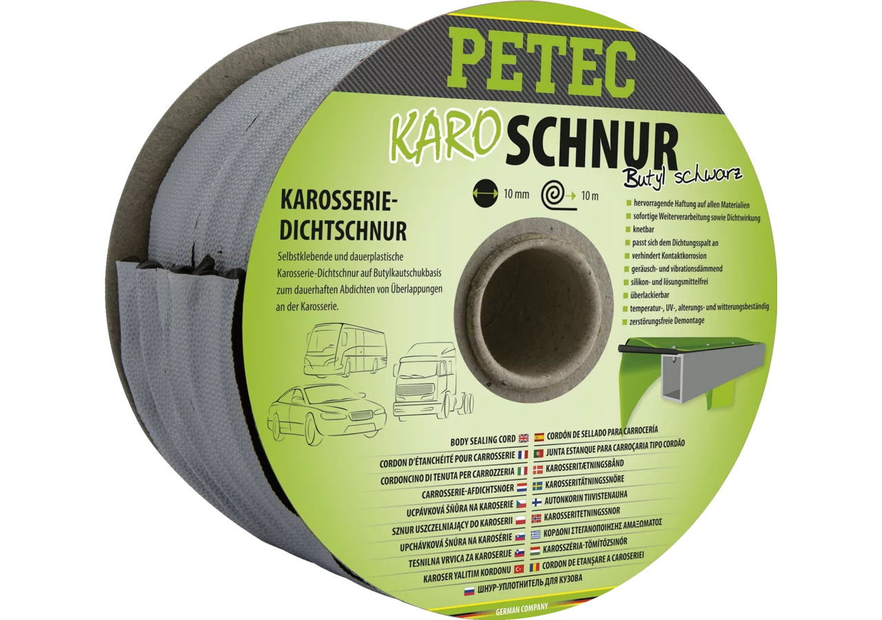 Karosseriedichtschnur schwarz, Dm 10 mm x 10 m selbstklebende und dauerplastische PETEC