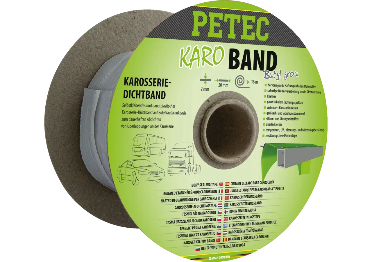 Karosseriedichtband grau, 20 x 2 mm x 16 m selbstklebende und dauerplastische PETEC