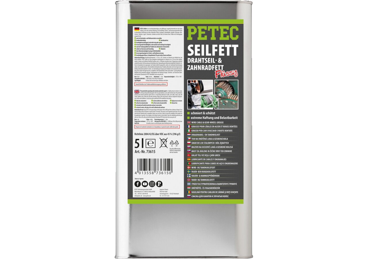 PETEC Seilfett – Drahtseil- & Zahnradfett 5 Liter Kanister PETEC