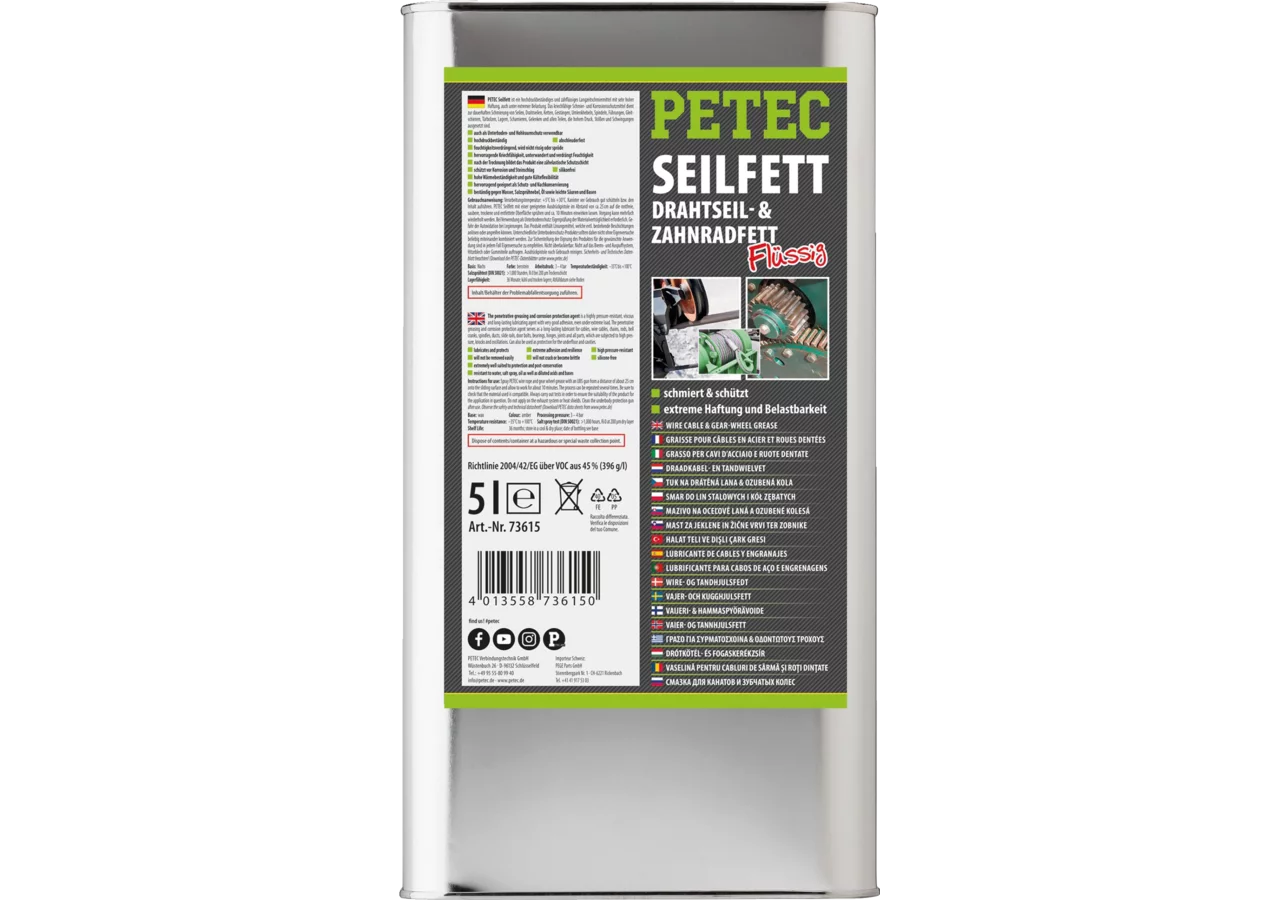 PETEC Seilfett – Drahtseil- & Zahnradfett 5 Liter Kanister PETEC