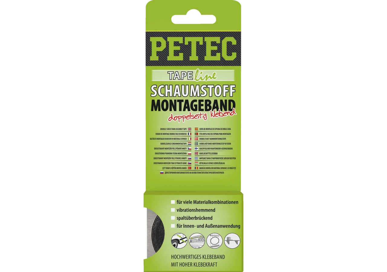 Montageband Schaumstoff schwarz, 12 x 1 mm x 2 m PETEC