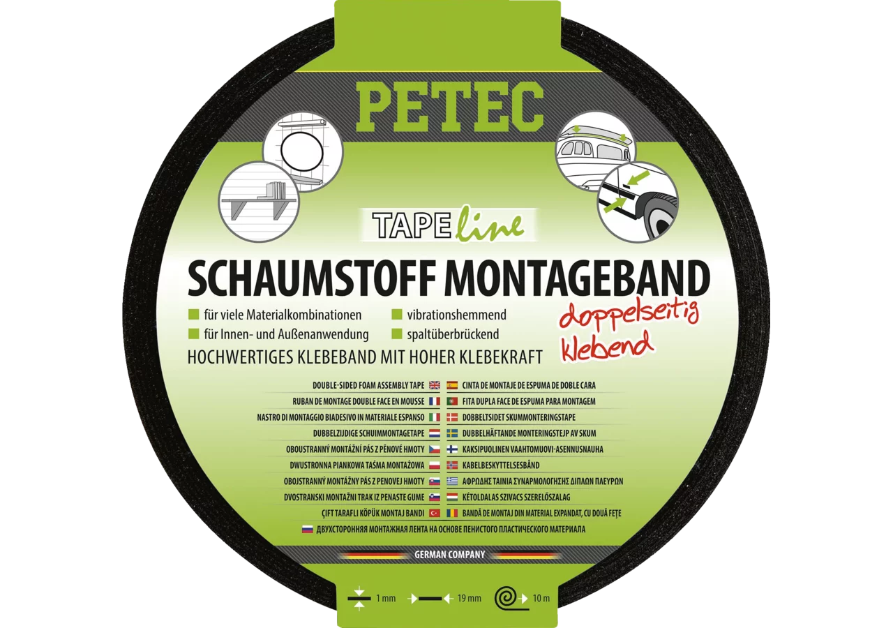 Montageband Schaumstoff schwarz, 19 x 1 mm x 10 m PETEC