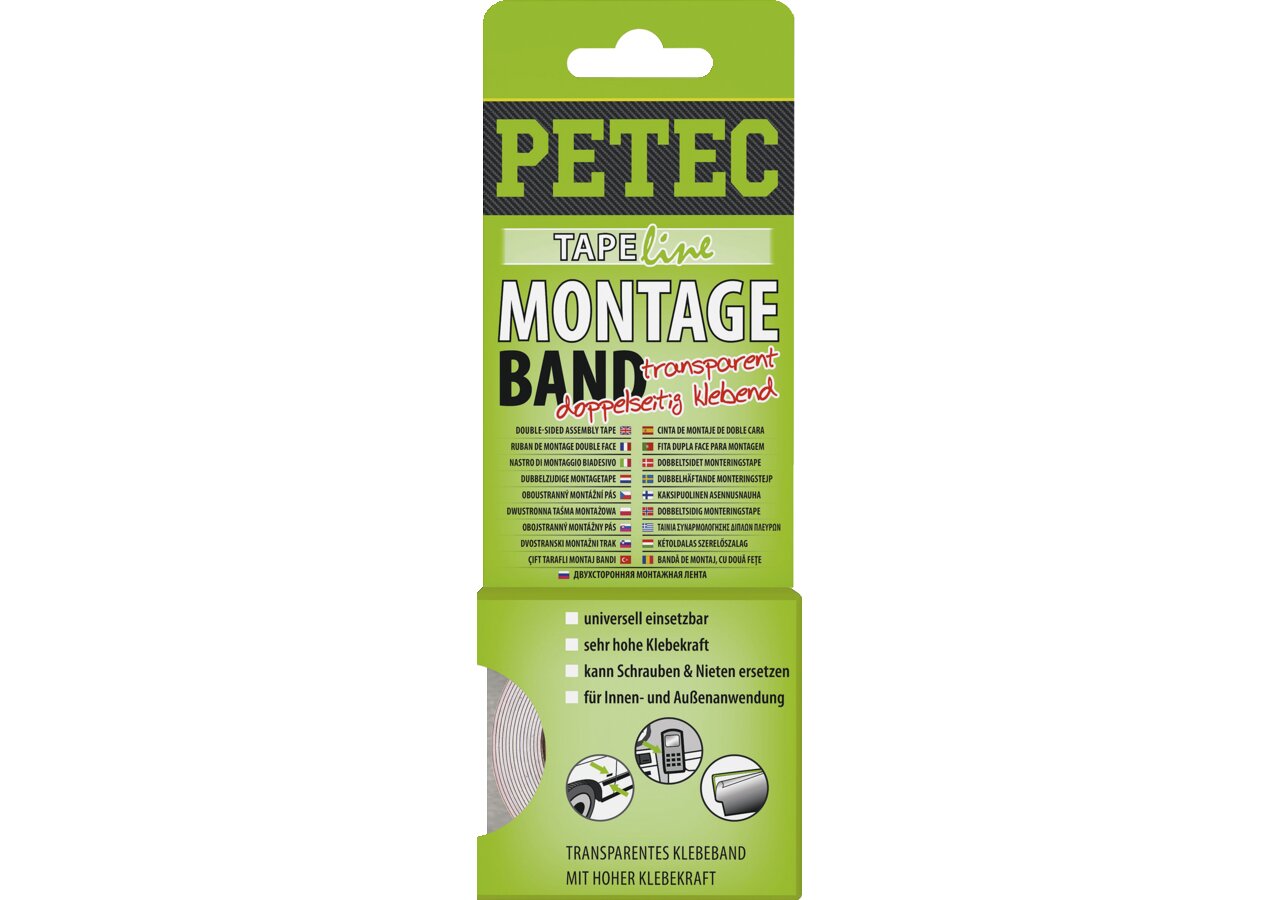 Montageband transparent, 19 x 0,2 mm x 2 m PETEC