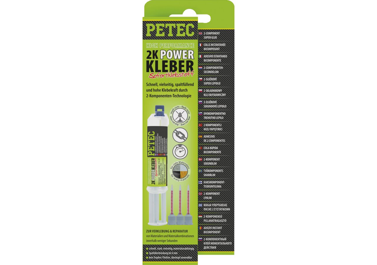 Sekundenklebstoff 2K-POWER Kleber high performance, 10 ml Doppelspritze PETEC