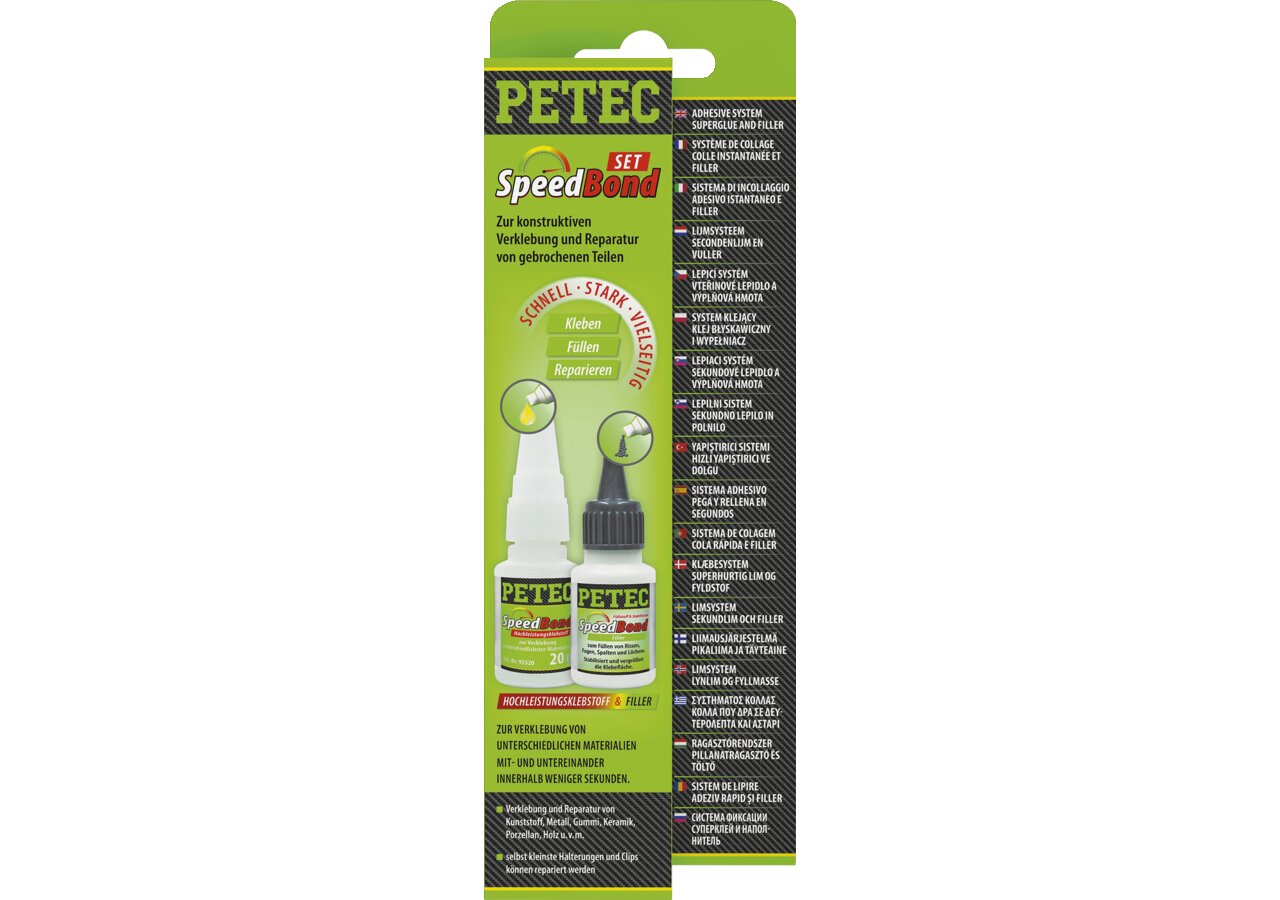 Klebeschweißnaht SpeedBond-Set Sekundenkleber 20 ml und Füllstoff 30 ml PETEC