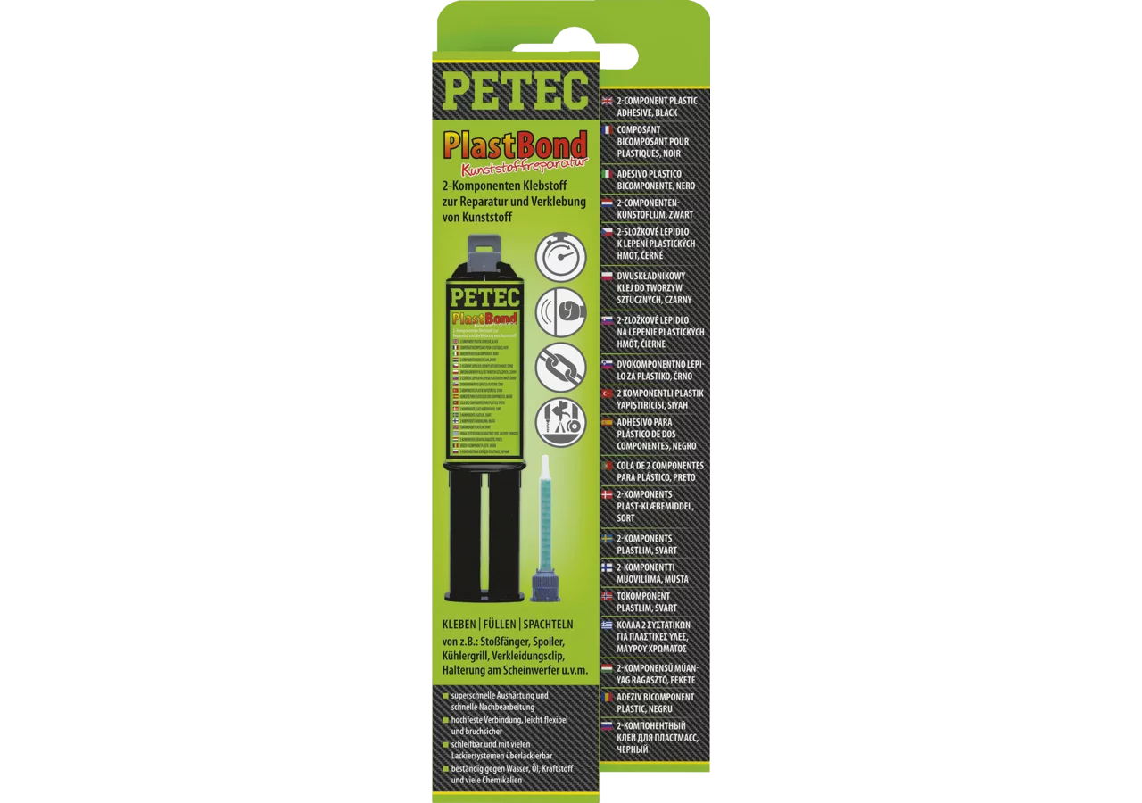 Kunststoffreparatur PlastBond schwarz, 24 ml Doppelspritze inkl. Mischrohr PETEC
