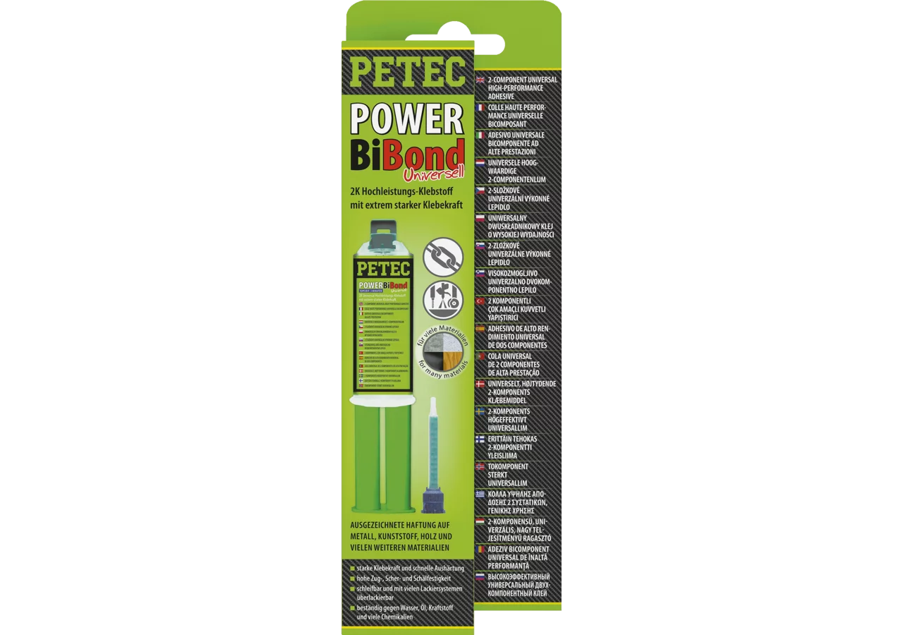 Hochleistungsklebstoff POWER BiBond 2-K weiß/gelb, 24 ml Doppelspritze inkl. Mischrohr PETEC