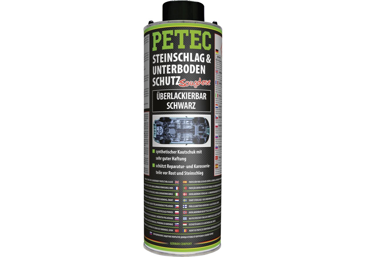 Steinschlag- Unterbodenschutz Kautschuckbasis schwarz 1 Liter, Eurodose überlackierbar PETEC