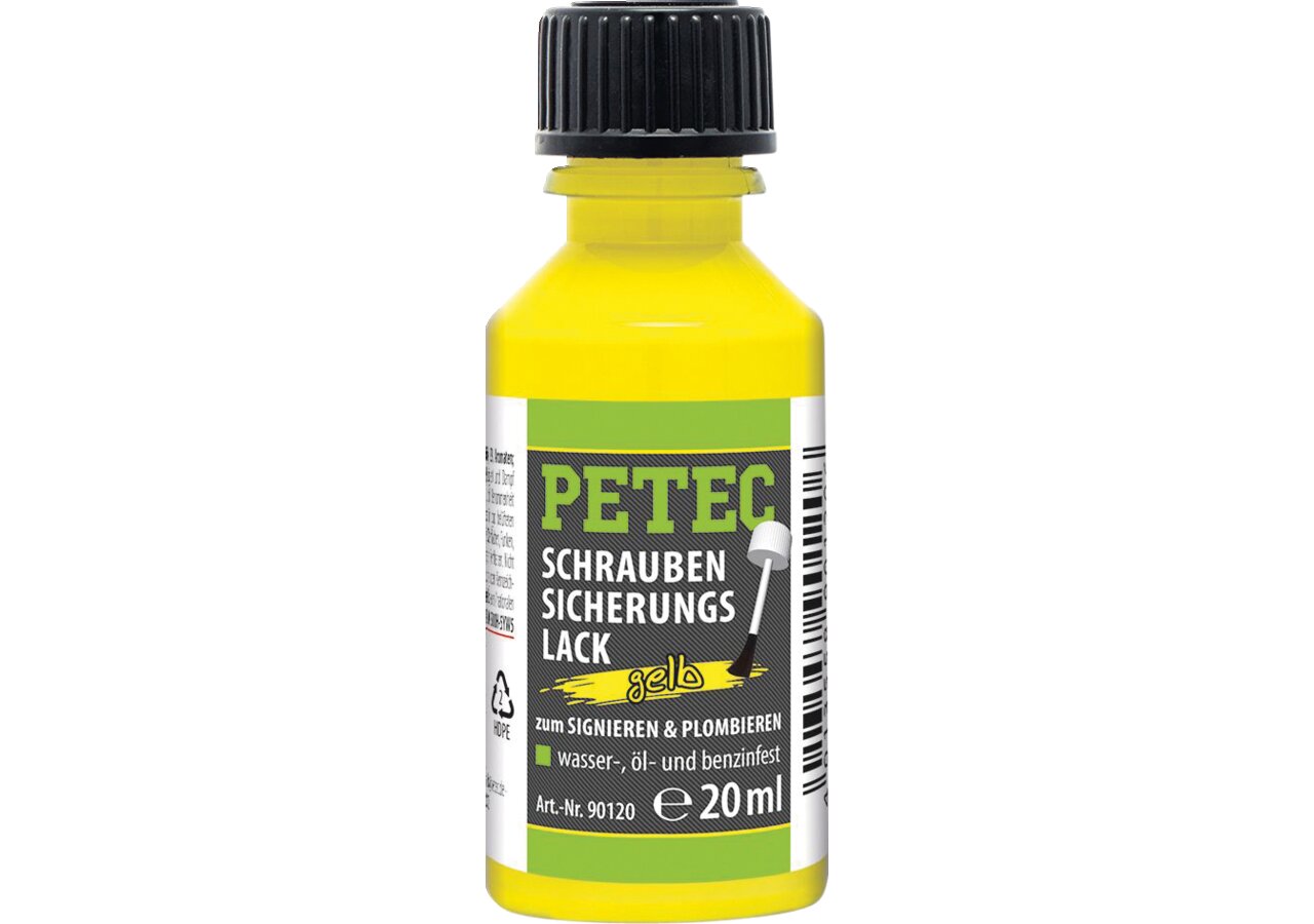 Schraubensicherungslack gelb, 20 ml Pinselflasche PETEC