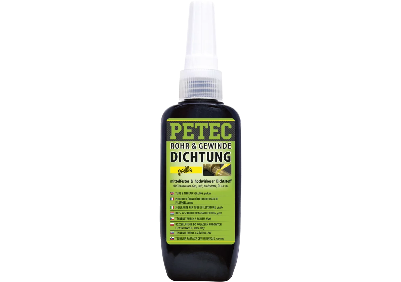 Rohr- und Gewindedichtung gelb, hochfest, 50 g Flasche NSF-Lebensmittelfreigabe PETEC