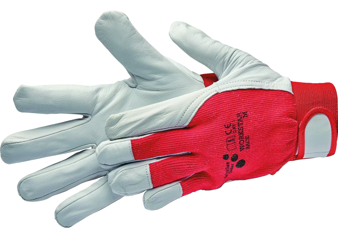 Arbeitshandschuhe Leder Star, Grau-Rot, Größe M/8 mit Klettverschluß GartenShop24 - Hochwertige Gartengeräte