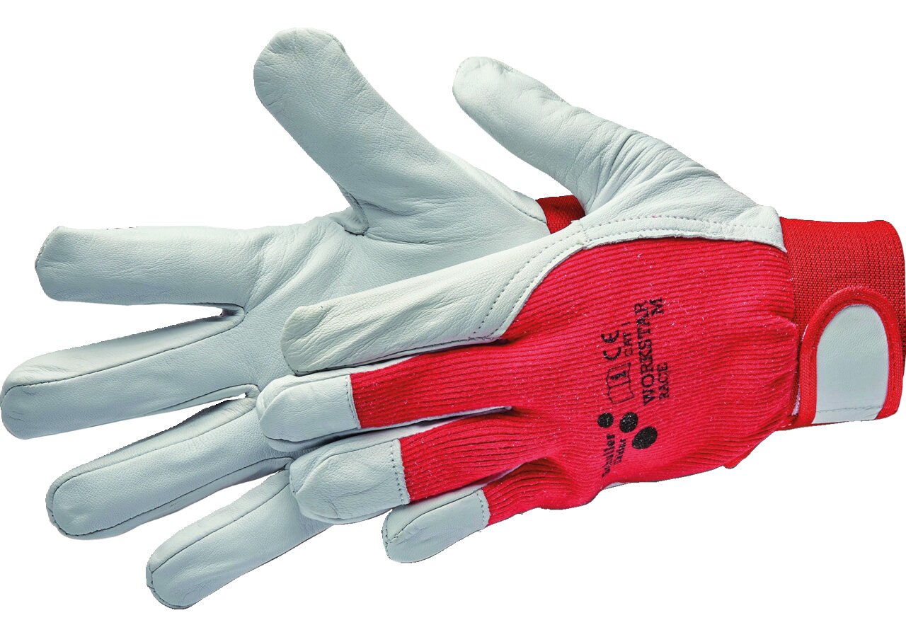 Arbeitshandschuhe Leder Star, Grau-Rot, Größe XL/10 mit Klettverschluß GartenShop24 - Hochwertige Gartengeräte