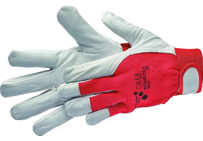 Arbeitshandschuhe Leder Star, Grau-Rot, Größe XL/10 mit Klettverschluß GartenShop24 - Hochwertige Gartengeräte