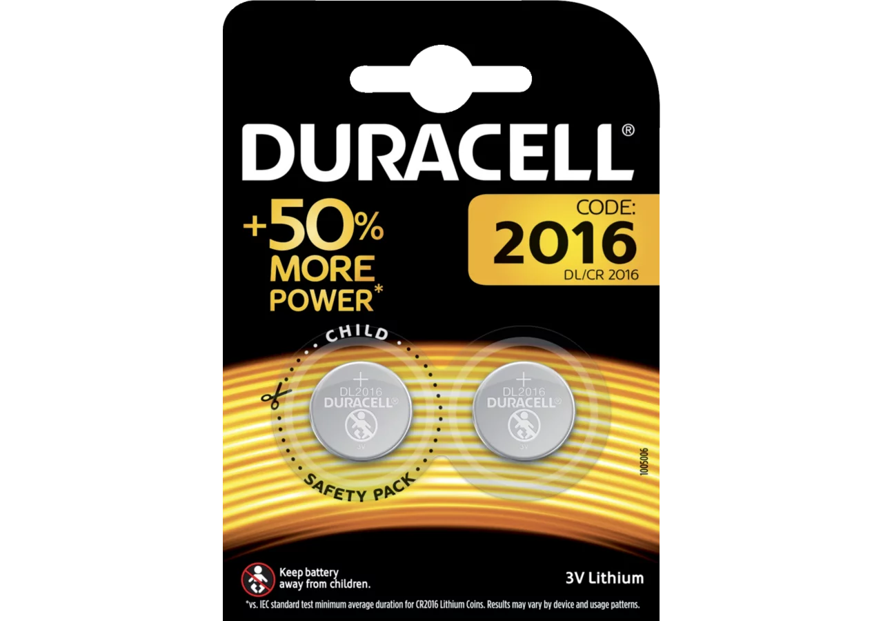 Knopfzelle Electronics 2016, CR 2016, 2 Stück Duracell