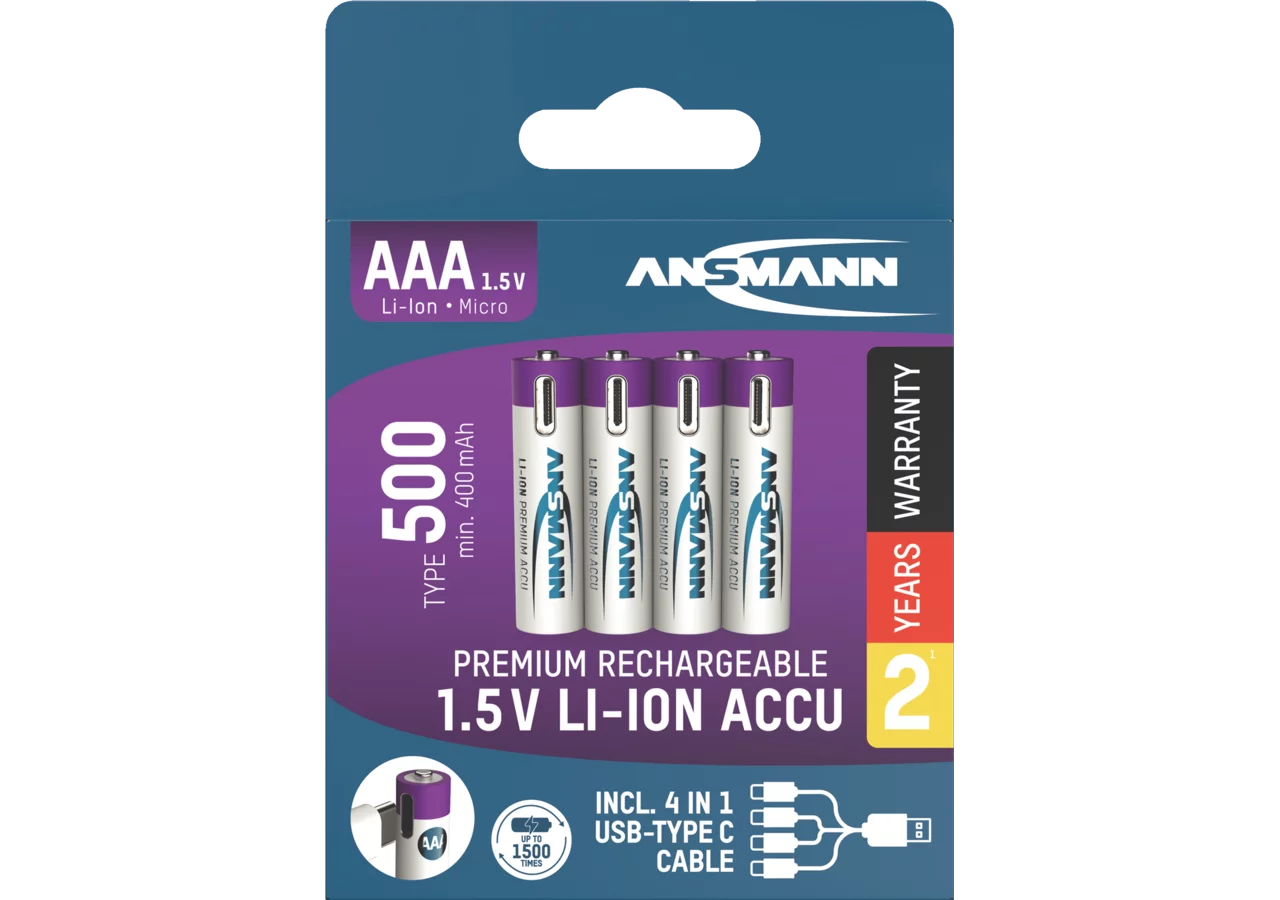 Akku Micro AAA, Li-Ion 1,5 V 500 mAh ANSMANN