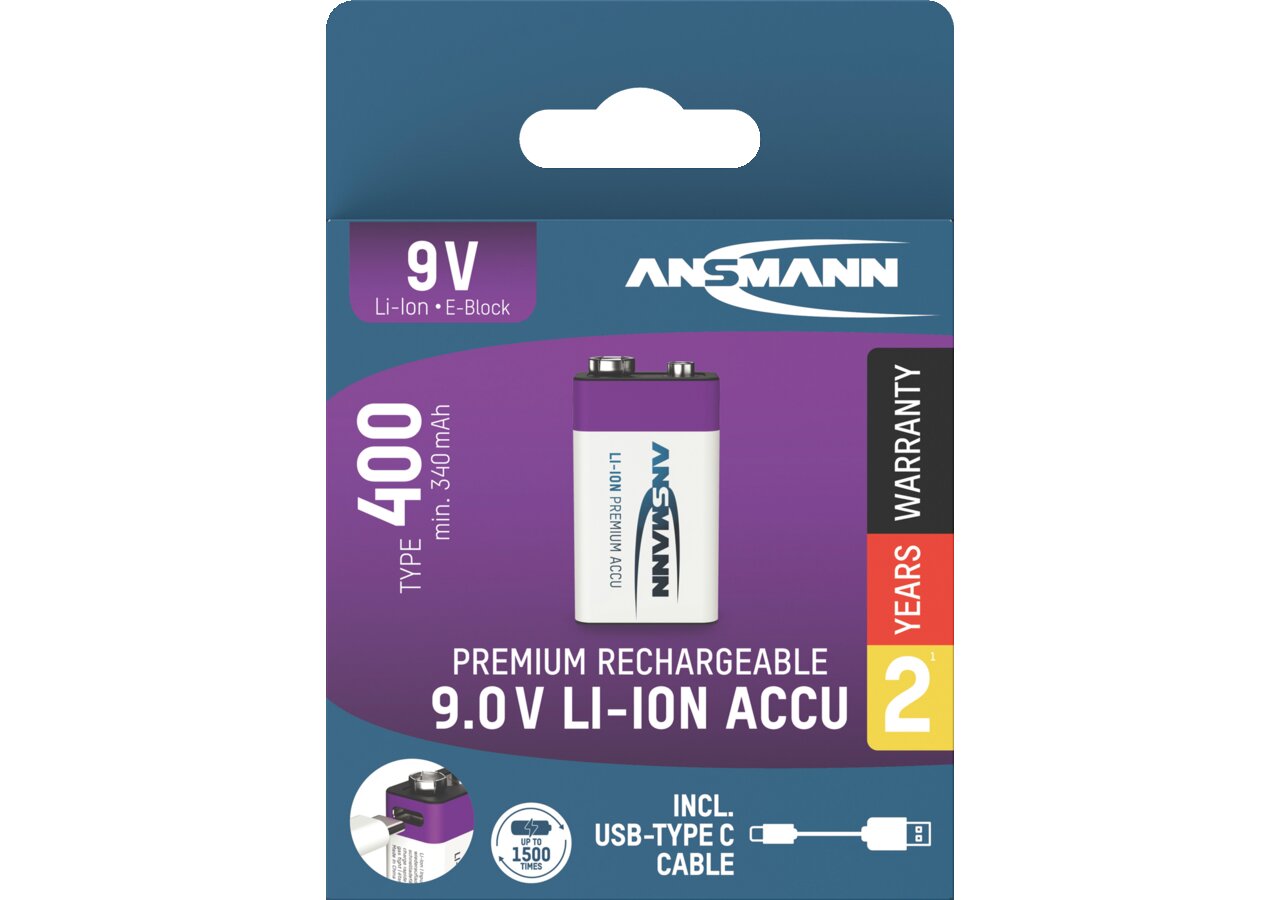 Akku E Block, Li-Ion 9 V 400 mAh ANSMANN