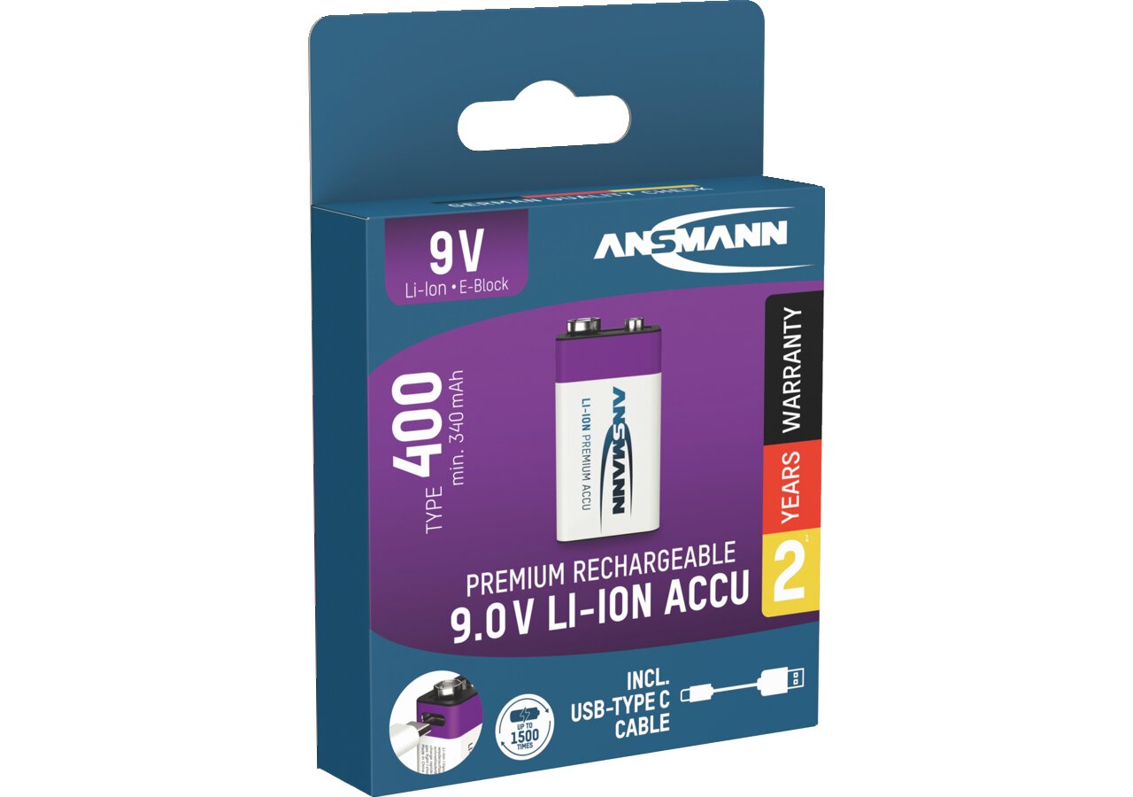 Akku E Block, Li-Ion 9 V 400 mAh ANSMANN