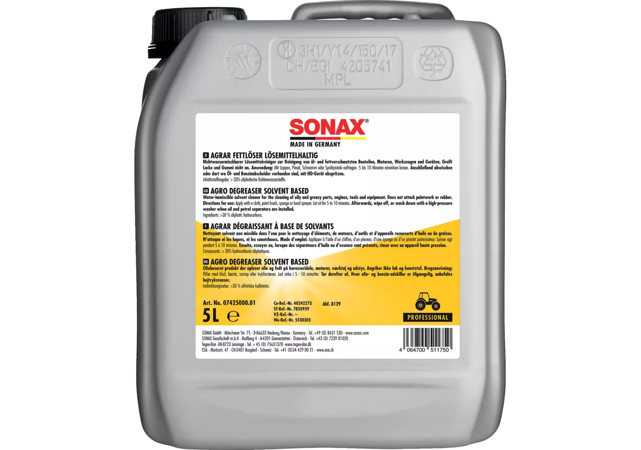 Fettlöser Agrar lösemittelhaltig, 5 Liter Sonax
