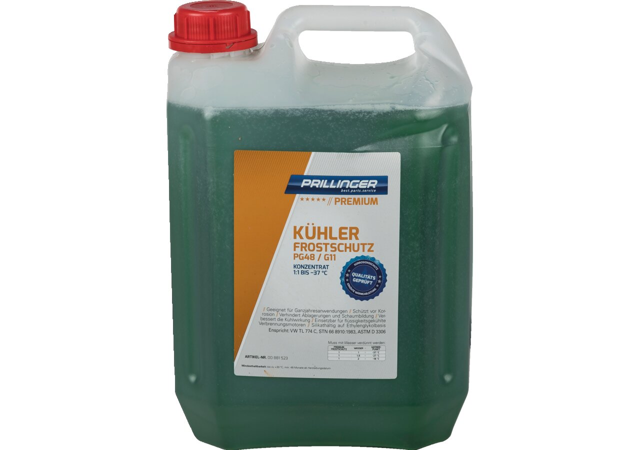 Kühlerfrostschutz Konzentrat PG48 / G11 1:1 -37 Grad, 5 Liter Prillinger Premium