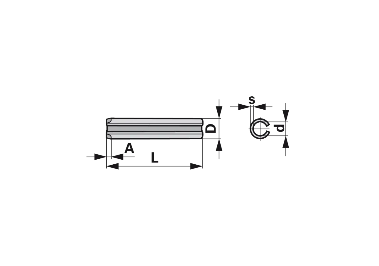 Spannstift 8x60 mm DIN 1481 – Detailansicht Außendurchmesser und Wandstärke