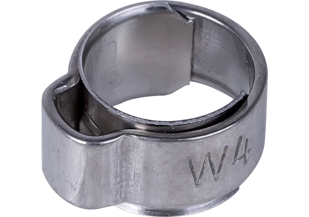 1-Ohr-Klemmen Dm 17,0 - 19,3 mm, mit Einlagering, 10 Stück Edelstahl W4 ABA