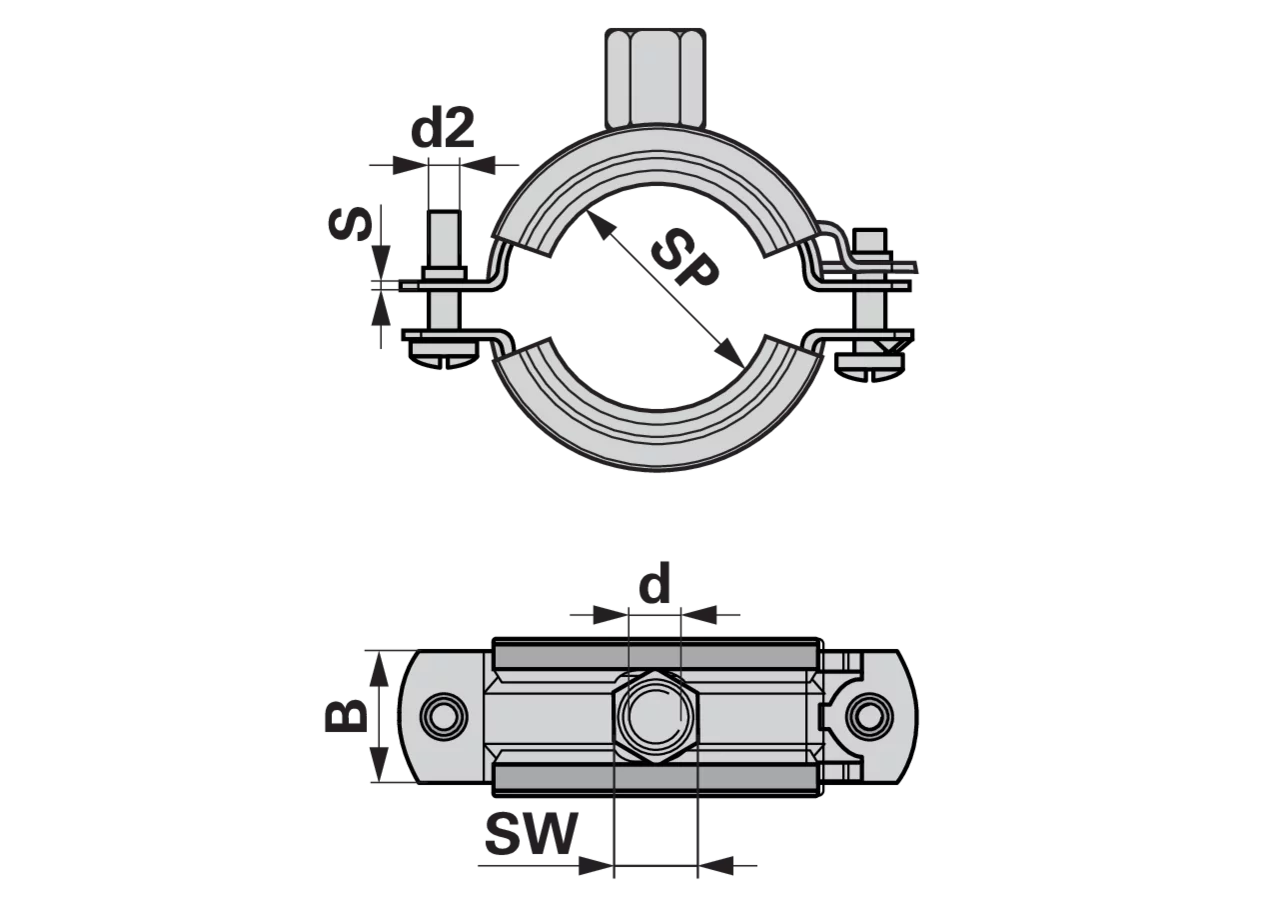 Gummirohrschelle zweischraubig, FRS-L Universal Dm 16 - 19, M8/M10 Fischer
