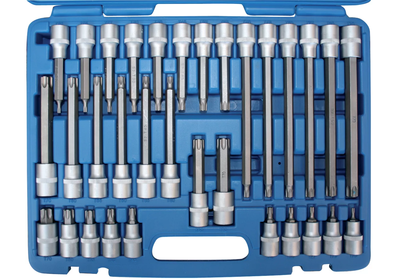 Schraubendreheinsatz 32-teilig, T20 - T70, T-Profil ohne Loch mit 1/2 Zoll Antrieb SW-Stahl