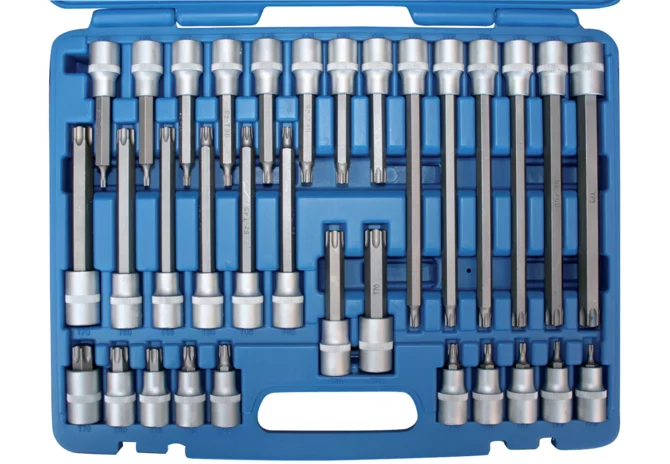 Schraubendreheinsatz 32-teilig, T20 - T70, T-Profil ohne Loch mit 1/2 Zoll Antrieb SW-Stahl