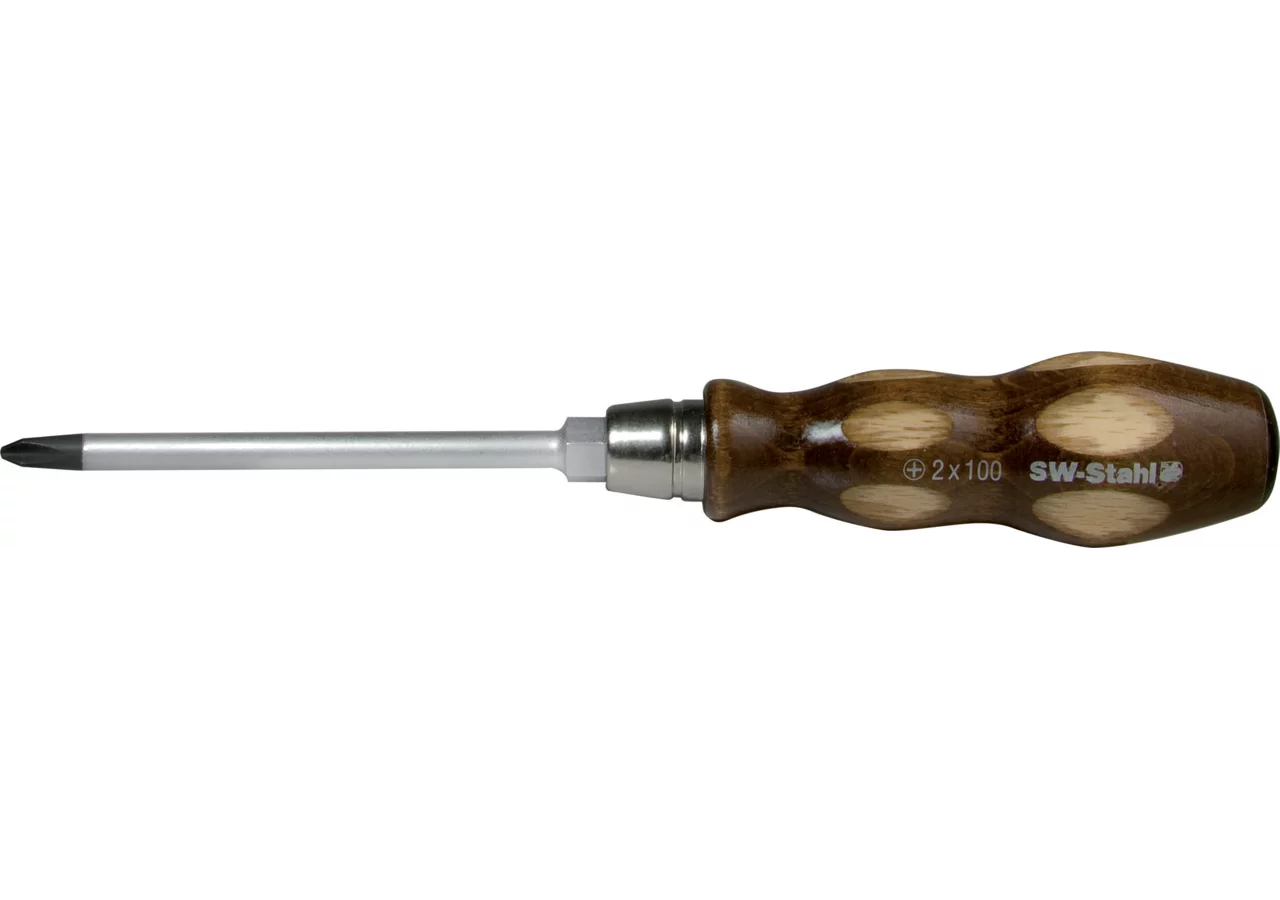 Schraubendreher PH2 x 100 mm, mit Kreuzschlitz mit ergonomischem Holzheft SW-Stahl