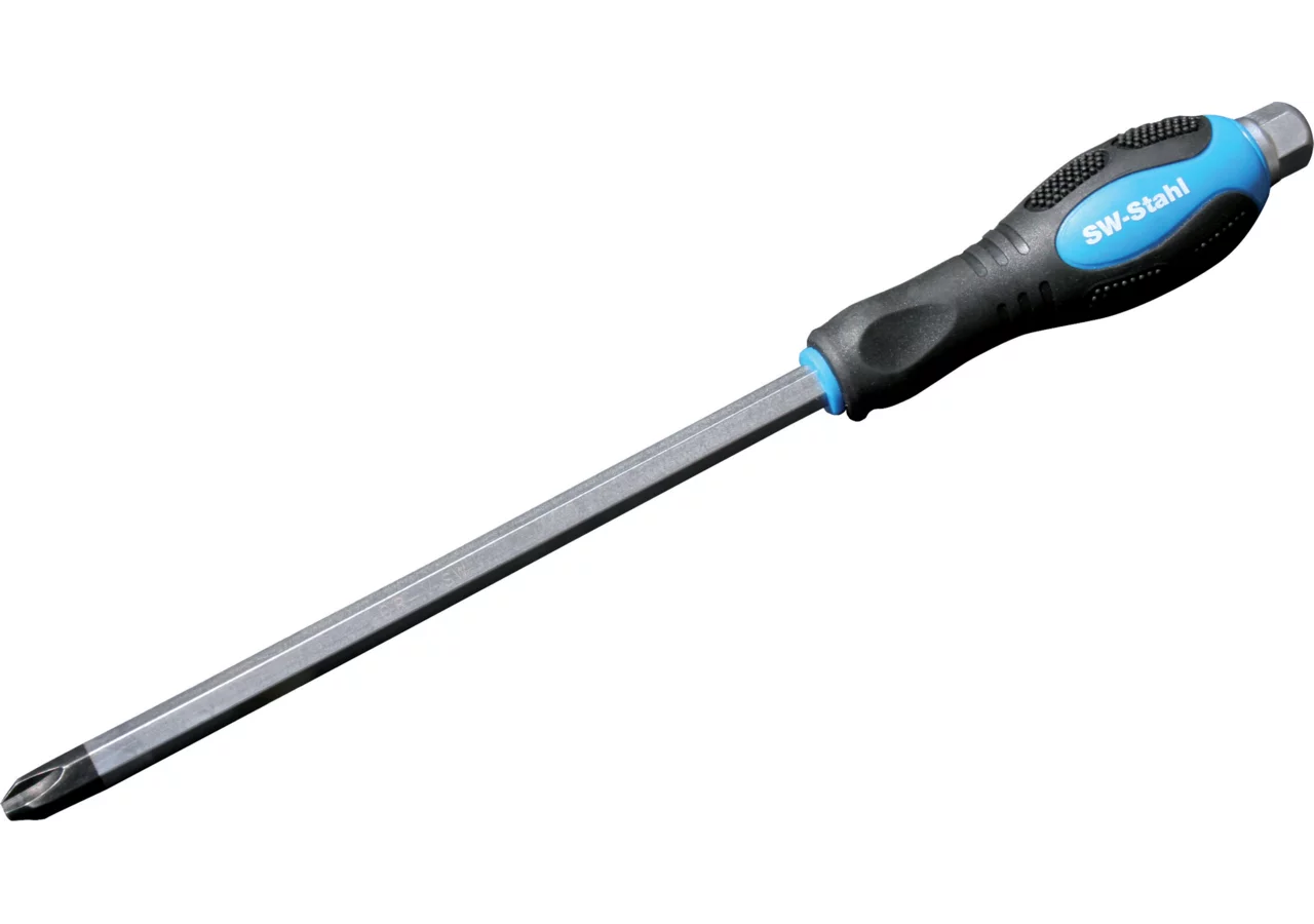 Schraubendreher PH0 x 75 mm, mit Kreuzschlitz mit durchgesteckter, schlagfester Sechskant Klinge SW-Stahl