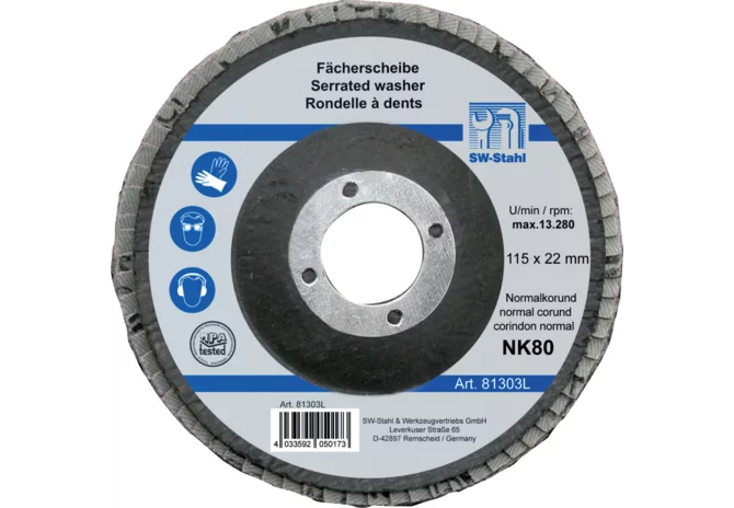 Schleiflamellenteller Dm 115 mm, K 80 Normalkorund, EN12413 SW-Stahl