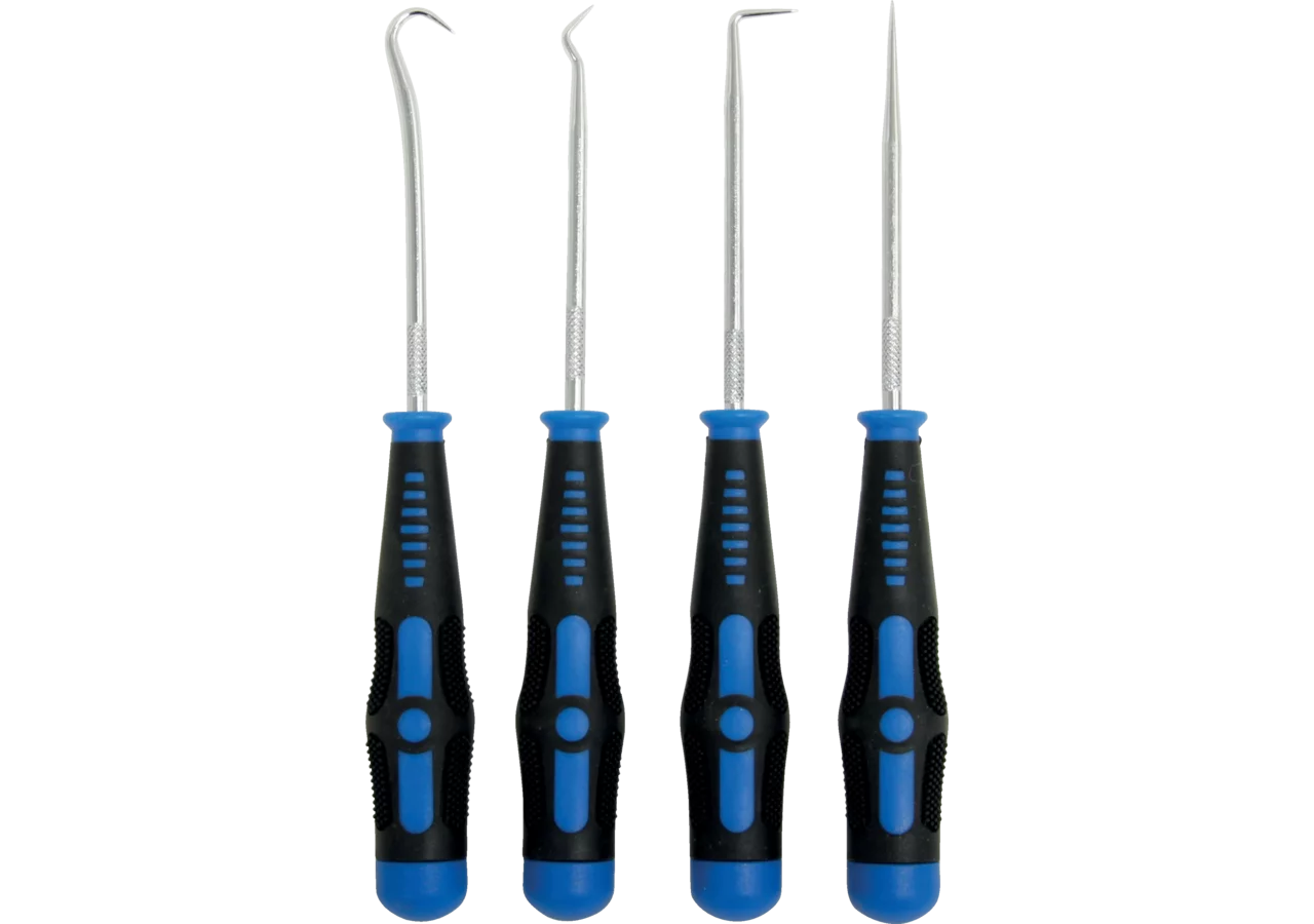 Mini- Hakensatz 4-teilig bestehend aus 180° Spitze, 90° Spitze, Hackenspitze, Stechahle SW-Stahl
