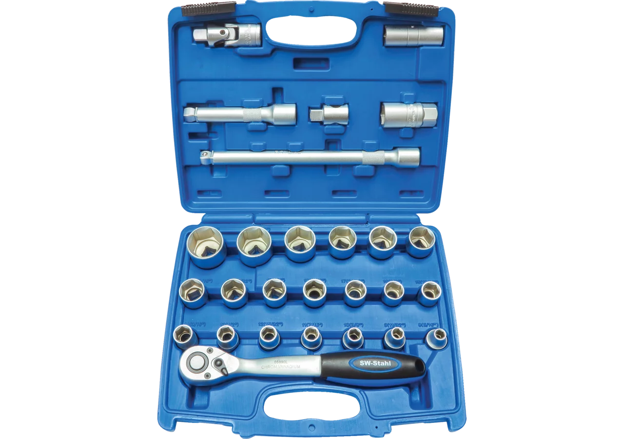 Stecknussensatz 27-teilig, SW 8 - 32 mm, Sechskant mit 1/2 Zoll Antrieb SW-Stahl