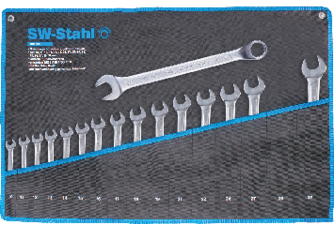 Gabelschlüsselsatz 16-teilig, SW 10 - 32 mm, einseitig gekröpft Pro Drive, nach DIN3113-B SW-Stahl