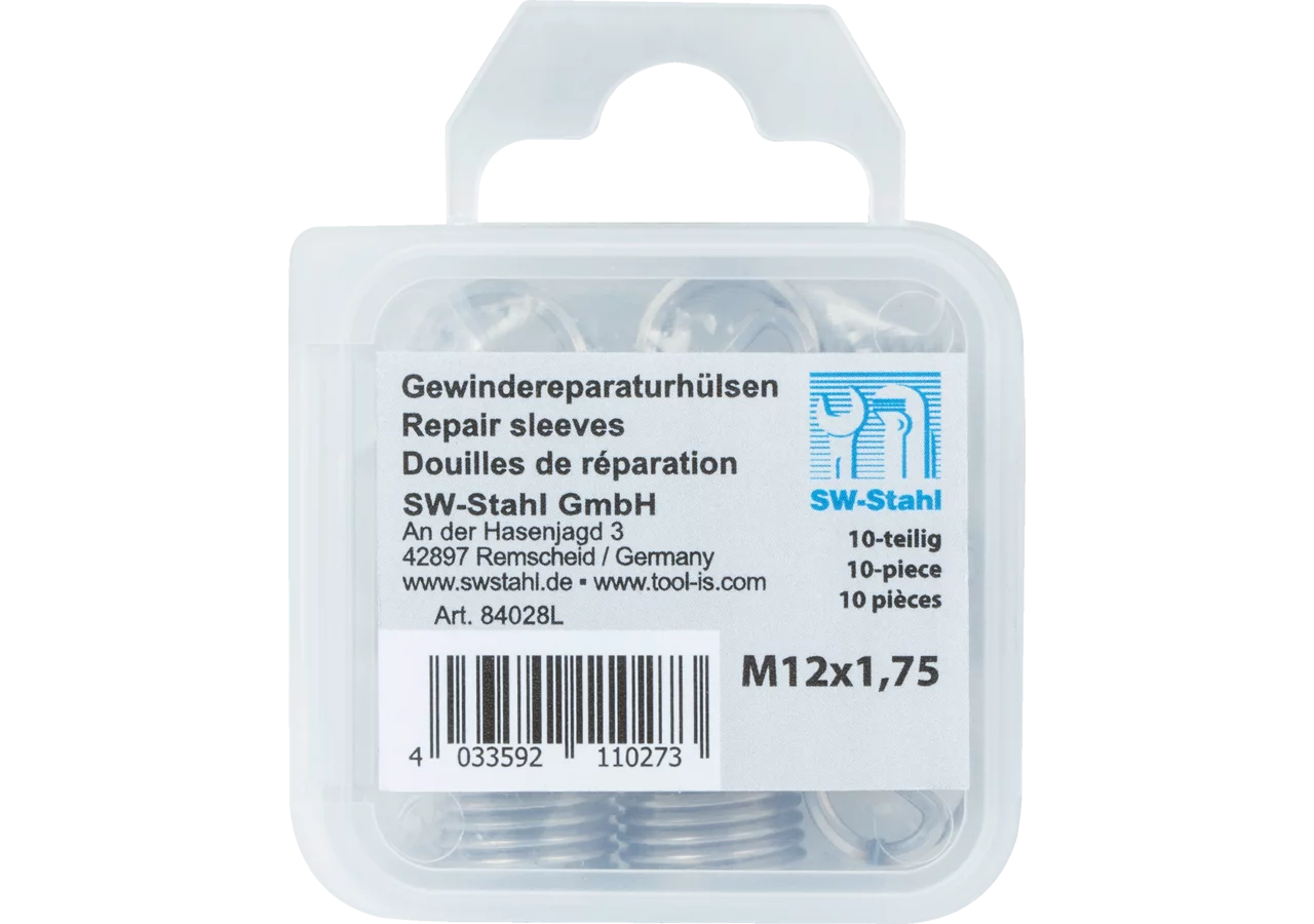 Reparaturhülsensatz 10-teilig, M12 x 1,75, 10 Stück für metrisches Gewinde – passend für metrisches Gewinde SW-Stahl
