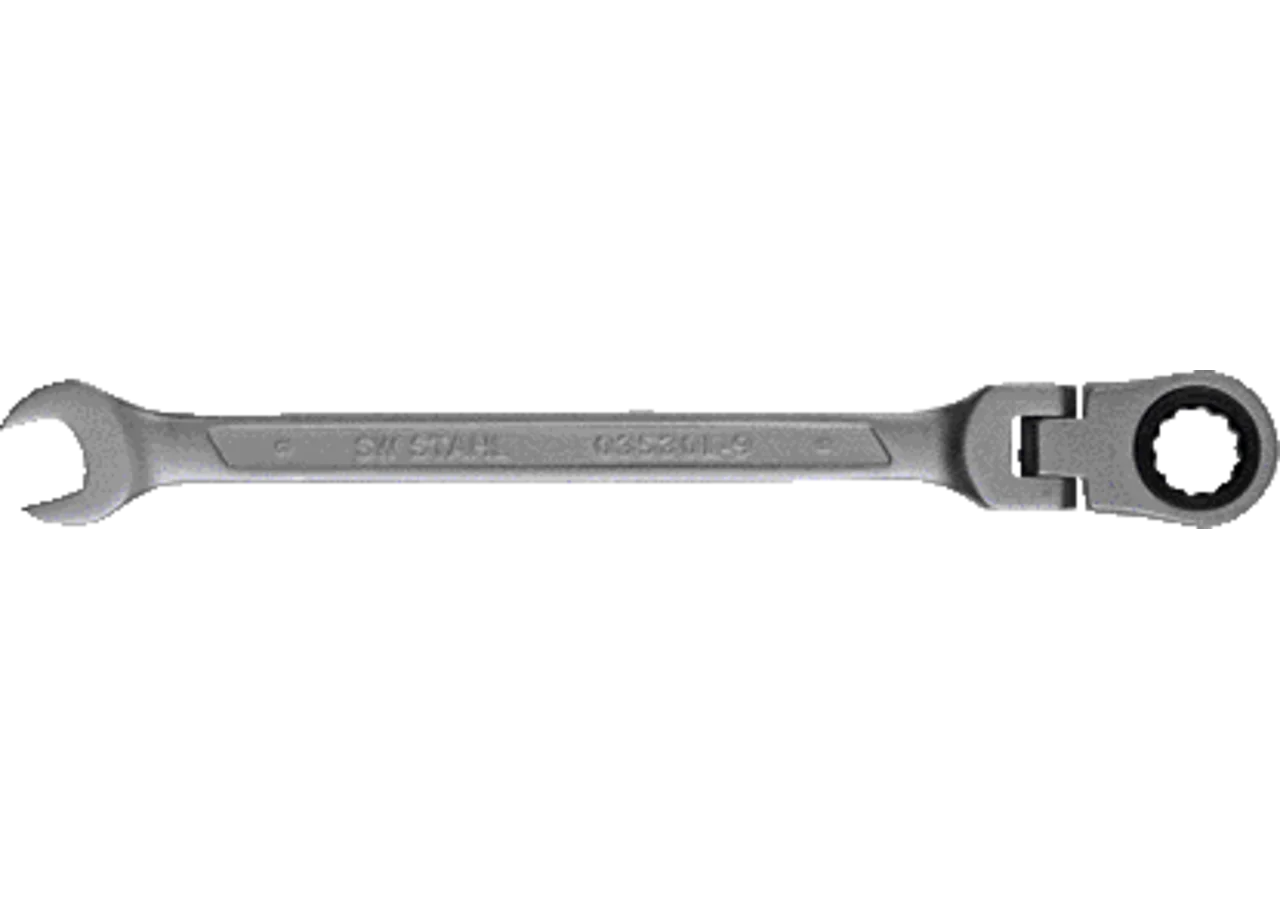 Ratschenschlüssel SW 9 x 140 mm, mit Gelenk, Gabel-/Ring Ausführung SW-Stahl