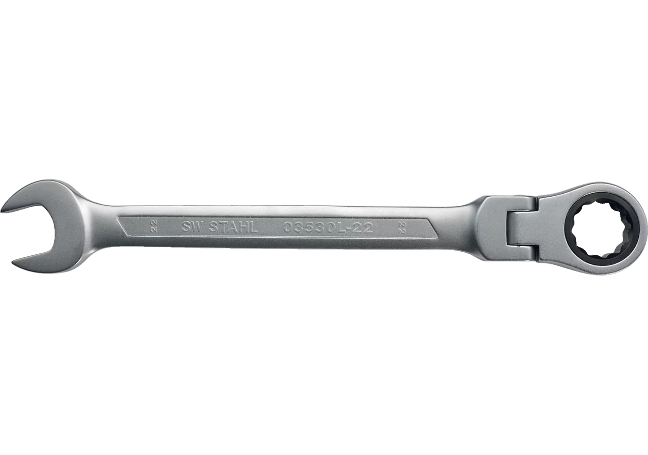 Ratschenschlüssel SW 22 x 292 mm, mit Gelenk, Gabel-/Ring Ausführung SW-Stahl
