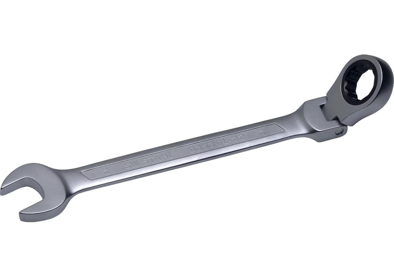 Ratschenschlüssel SW 22 x 292 mm, mit Gelenk, Gabel-/Ring Ausführung SW-Stahl