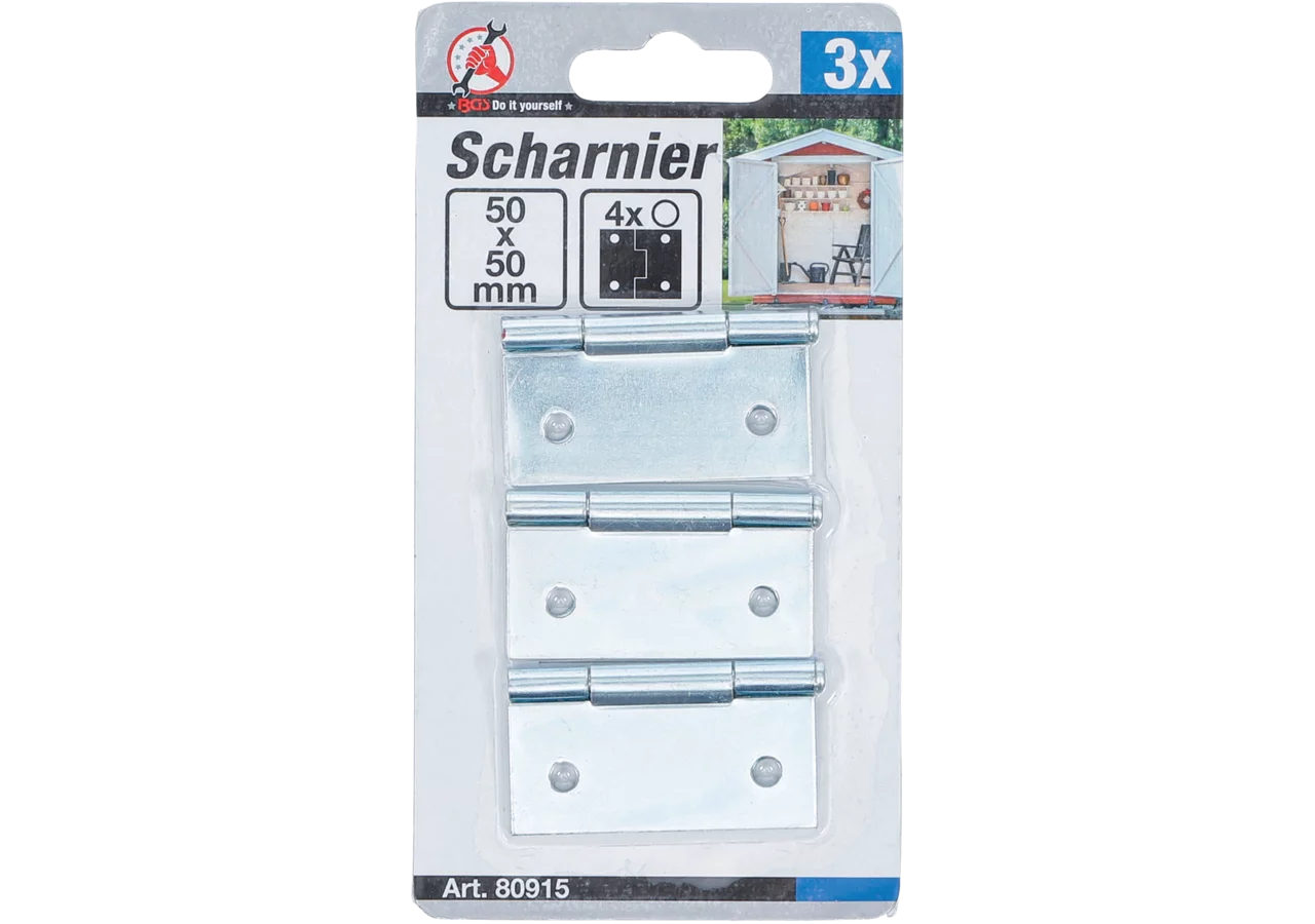 Scharniersatz 3-teilig, 50 x 50 mm Stahl verzinkt BGS