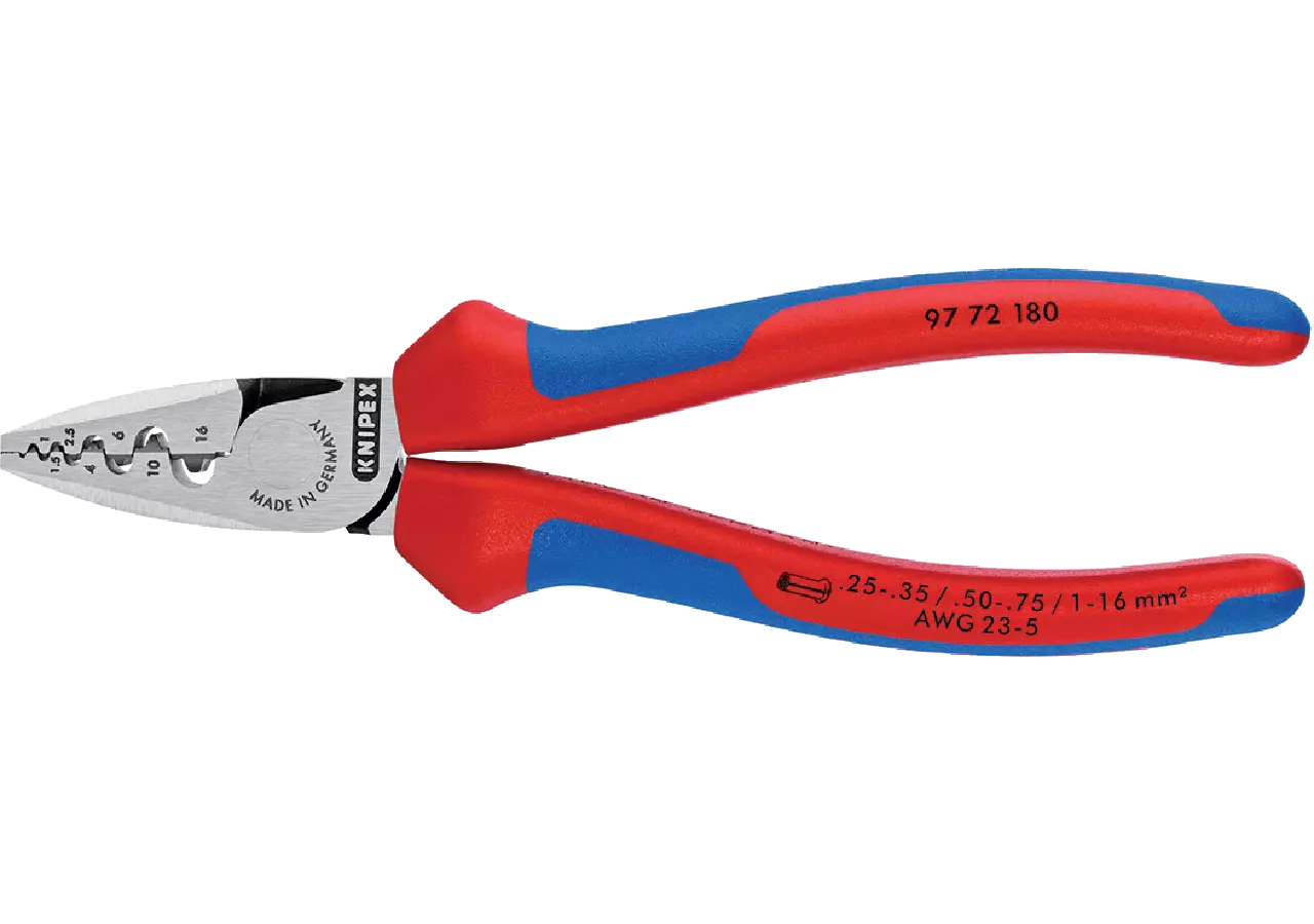 Crimpzange 0,25 - 16,0 mm², L 180 mm für Aderendhülsen – passend für Aderendhülsen Knipex