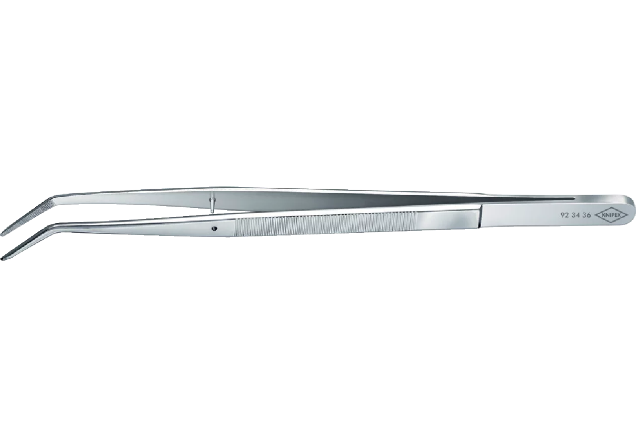 Präzisions-Pinzette L 155 mm, geboge Spitze mit Führungsstift Knipex