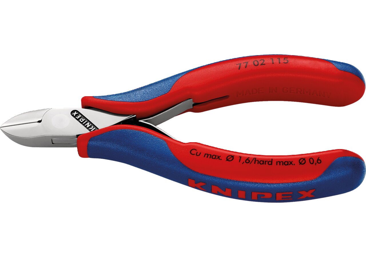 Elektronikseitenschneider mit durchgesteckten Gelenk L 115 mm Harter Draht bis Ø 0,6 mm Knipex
