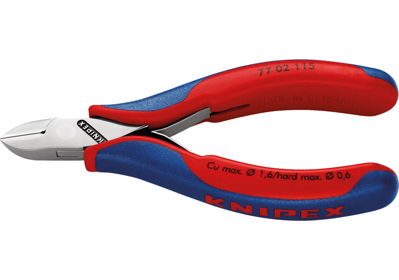 Elektronikseitenschneider mit durchgesteckten Gelenk L 115 mm Harter Draht bis Ø 0,6 mm Knipex
