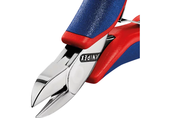 Elektronikseitenschneider mit durchgesteckten Gelenk L 115 mm Mittelharter Draht bis Ø 1 mm Knipex