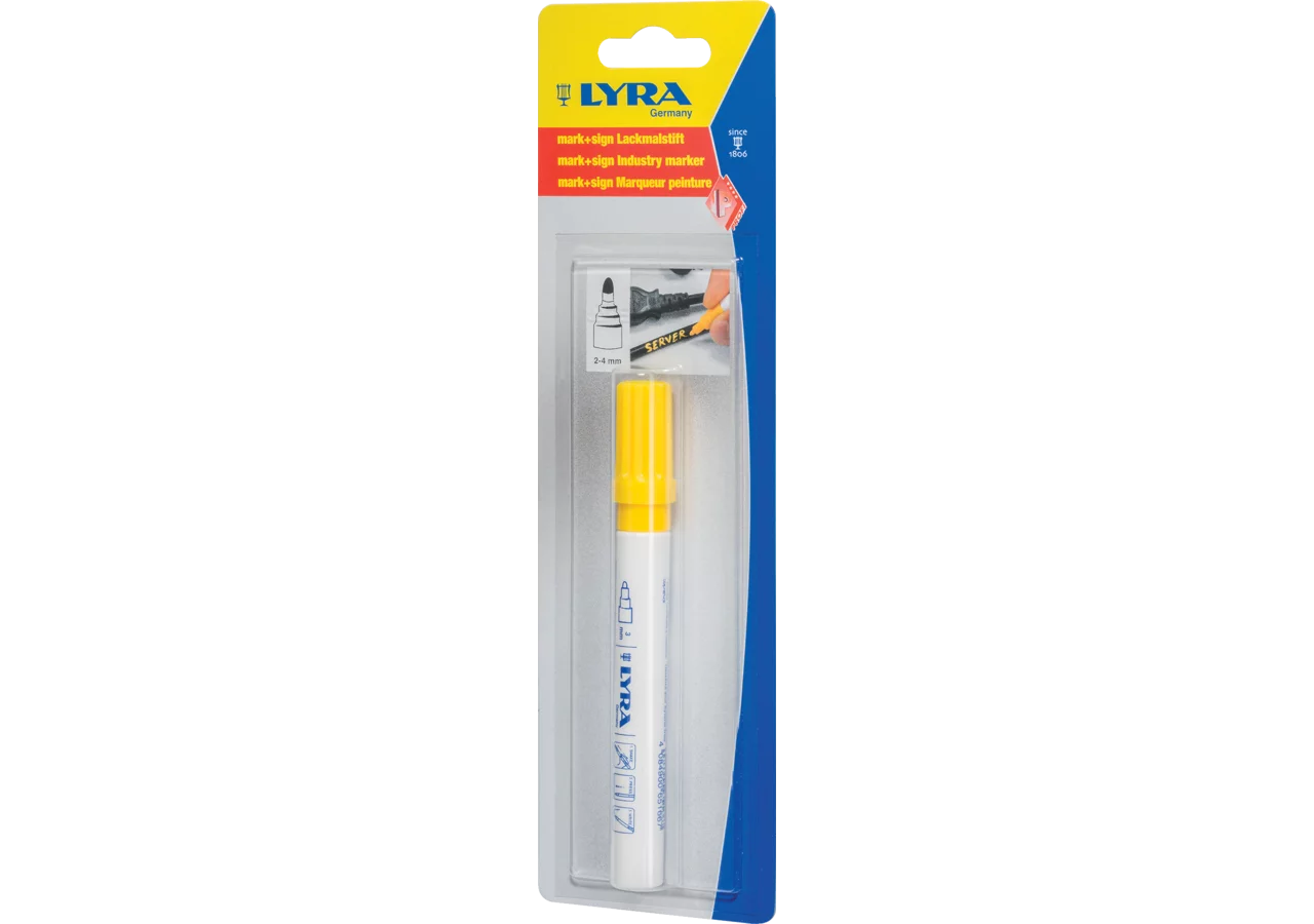 Lackmalstift M+Sign, gelb 3 mm Rundspitze im Blister Lyra