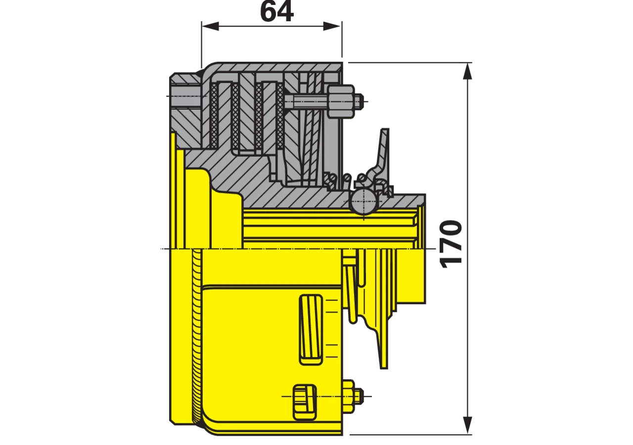 Reibscheibenkupplung EK92/4, 1 3/8-6, 1.350 Nm, Teilkreis 118 mm, mit Ziehverschluss, 56.134.16 Walterscheid