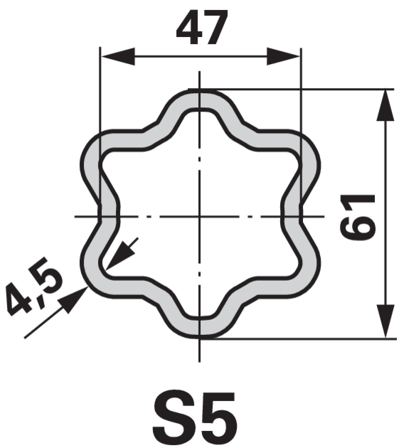 Walterscheid Gelenkwellenhälfte 101113190 – Profilrohr geräteseitig 61 x 4,5 mm, traktorseitig 51 x 6 mm