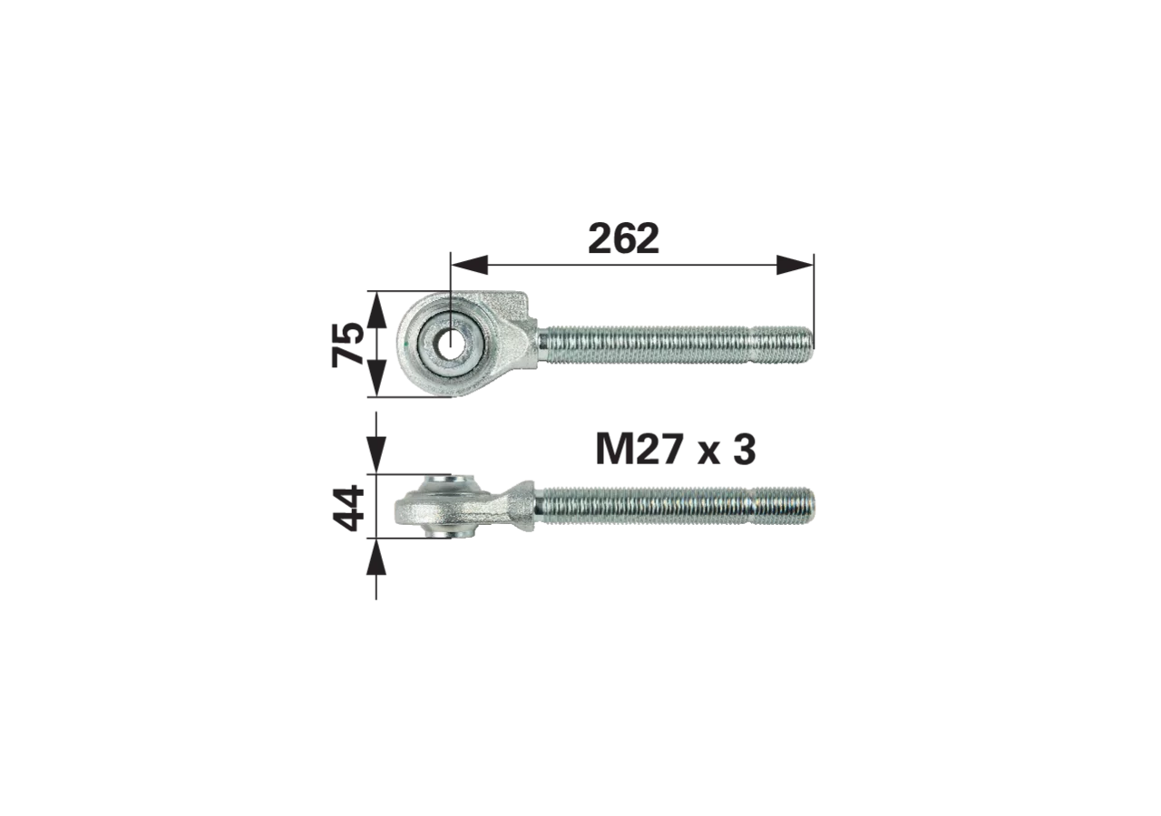 Kugelgelenkkopf M27 x 3-LH, ID22,2 mm, Länge 260 mm Walterscheid