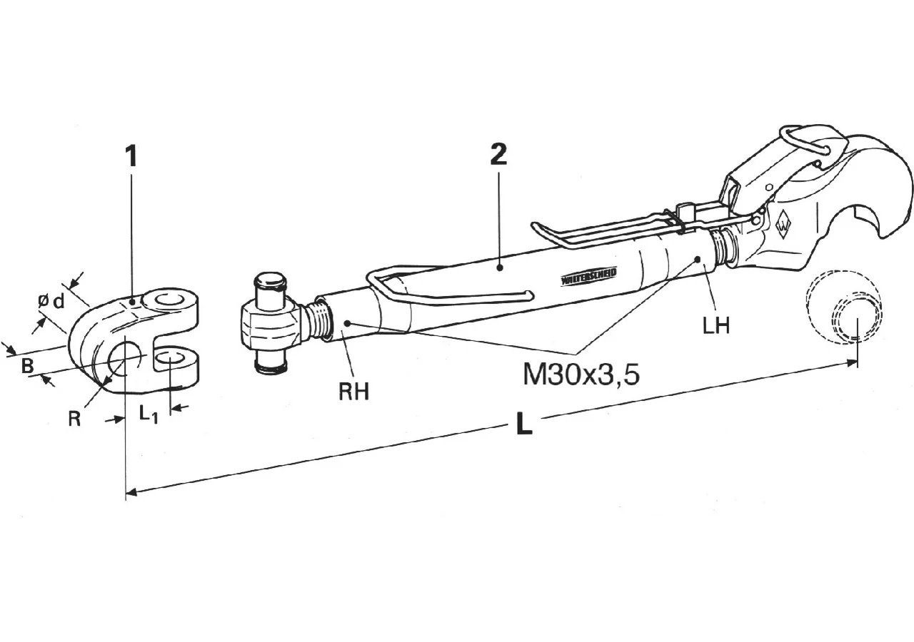 Oberlenker mechanisch, Kat. 2, 622-937 mm, mit Fanghaken Walterscheid